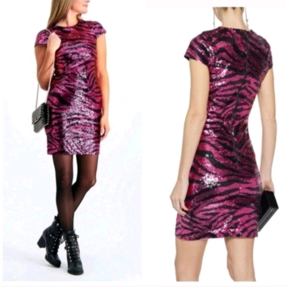 Alice + Olivia nat tiger print sequin mini dress Size 12 - Picture 4 of 15